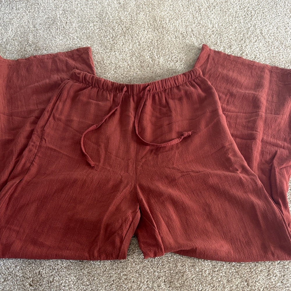Rust Red Wide-Leg Pants